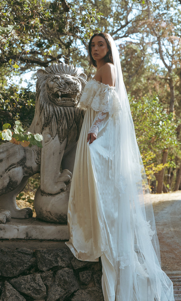 dress for daughter's bridal shower Luca- Pleated Silk Wedding Dress