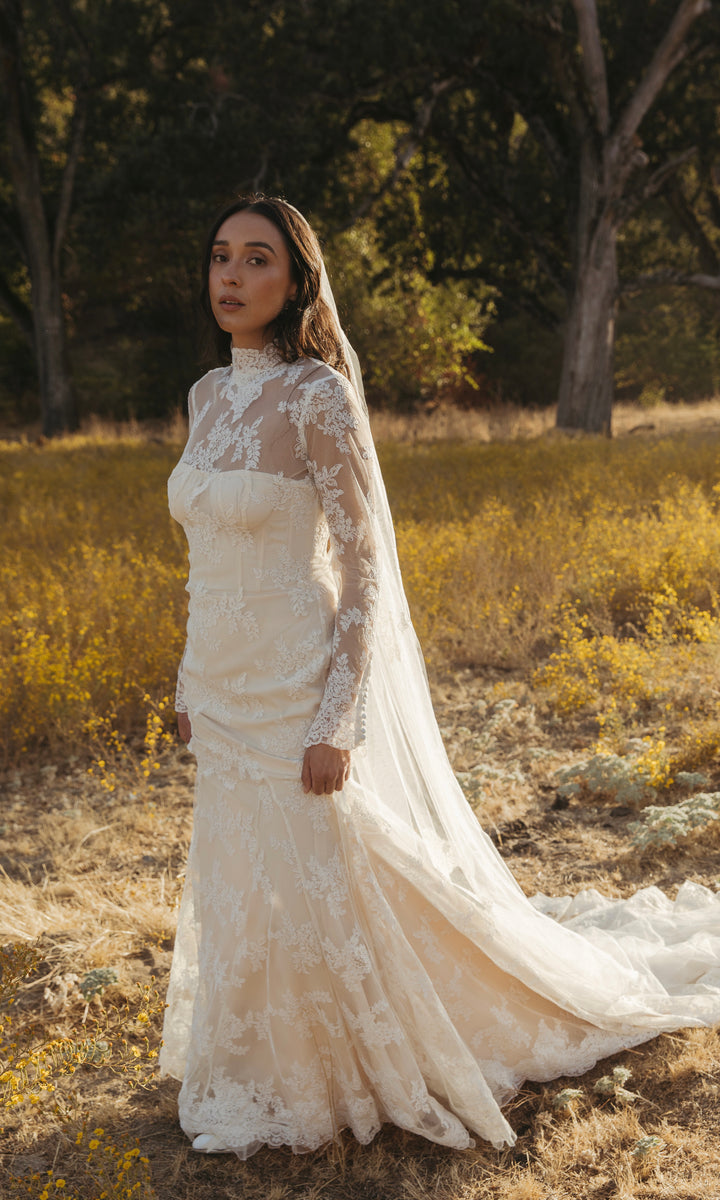 Aurora- Lace High Neck Open Back Bridal Gown