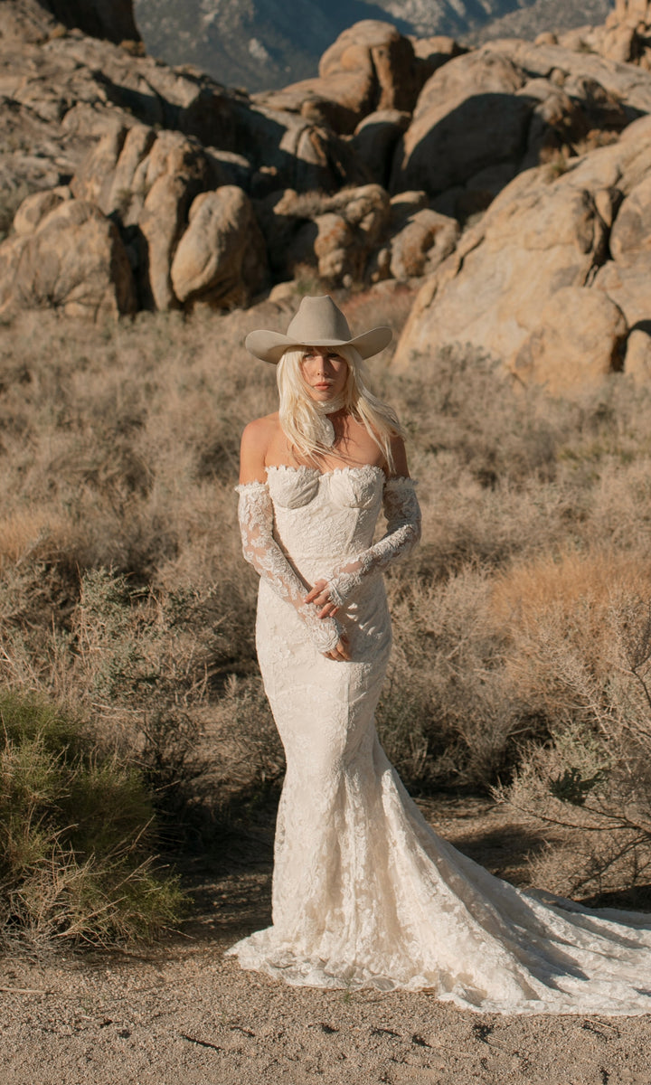 Ren - Long Sleeve Corset French Corded Lace Mermaid Wedding Dress