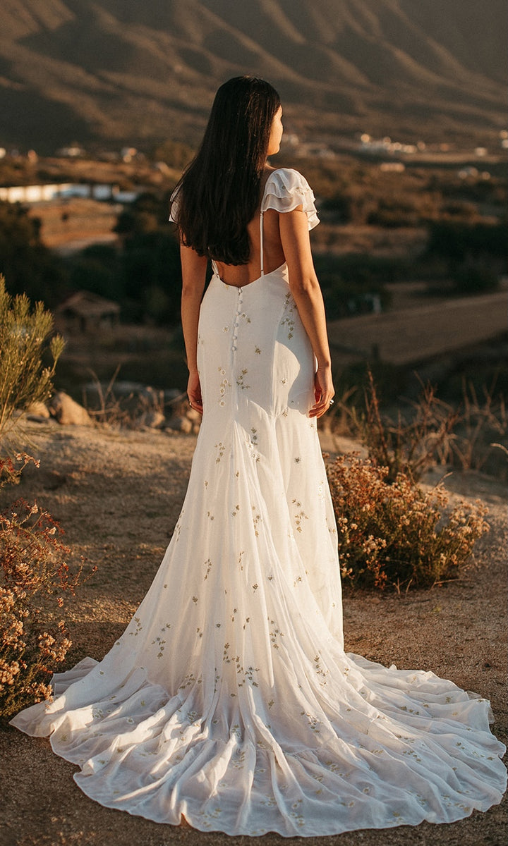 Daisy- Backless Embroidered Chiffon Wedding Gown Large Daisy- Backless Embroidered Chiffon Wedding Gown Large