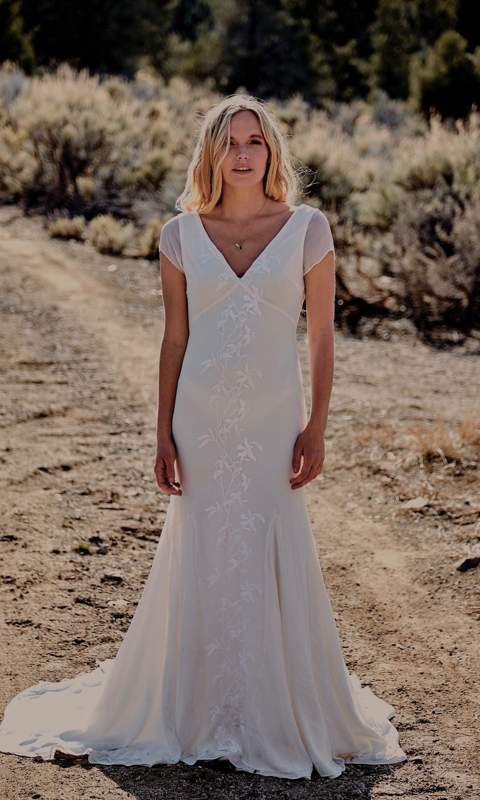 Ivory Floral Embroidered Cap Sleeve Wedding Gown