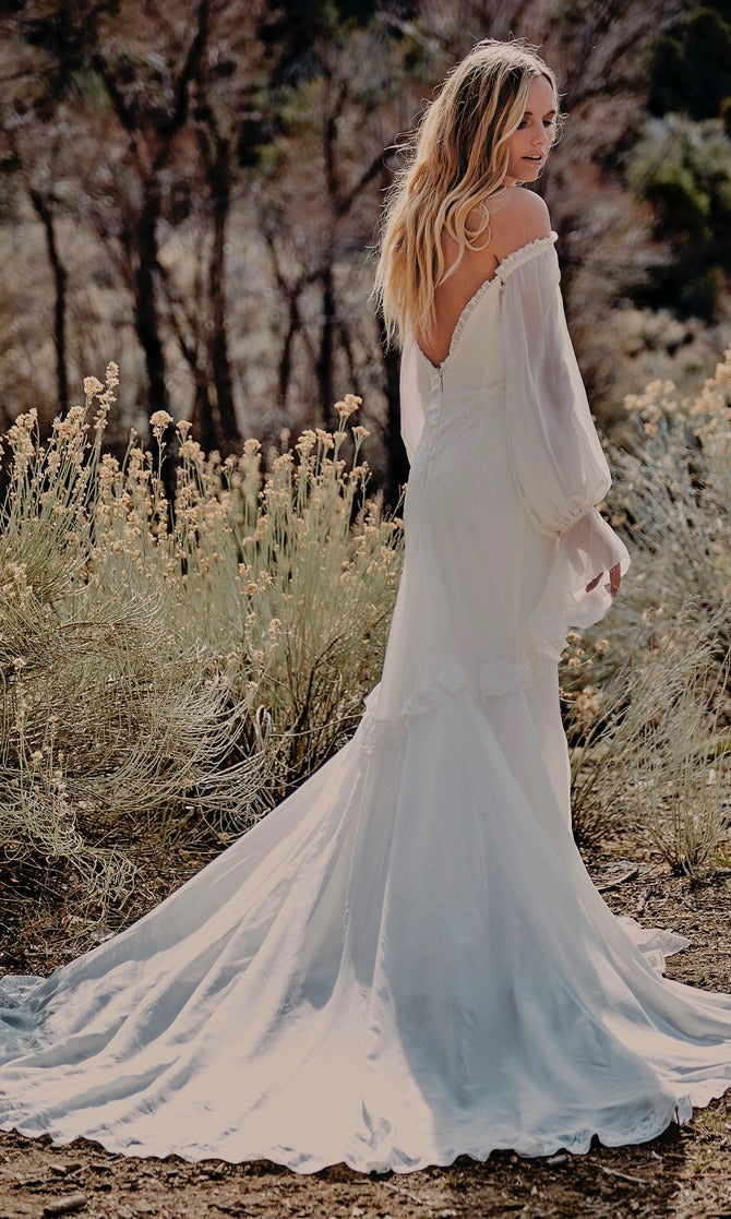 Off the Shoulder Silk Wedding Dress